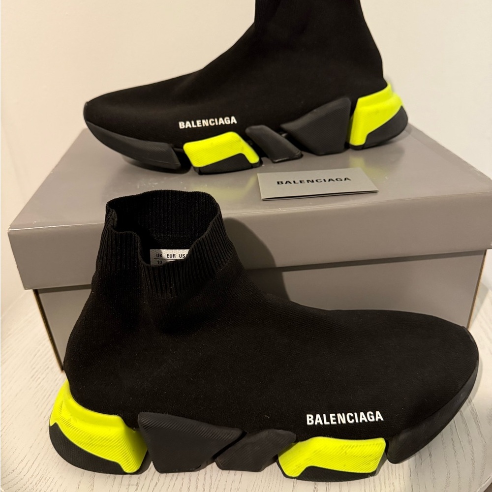 Authentic Balenciaga Black and Neon Yellow Sock Sneakers